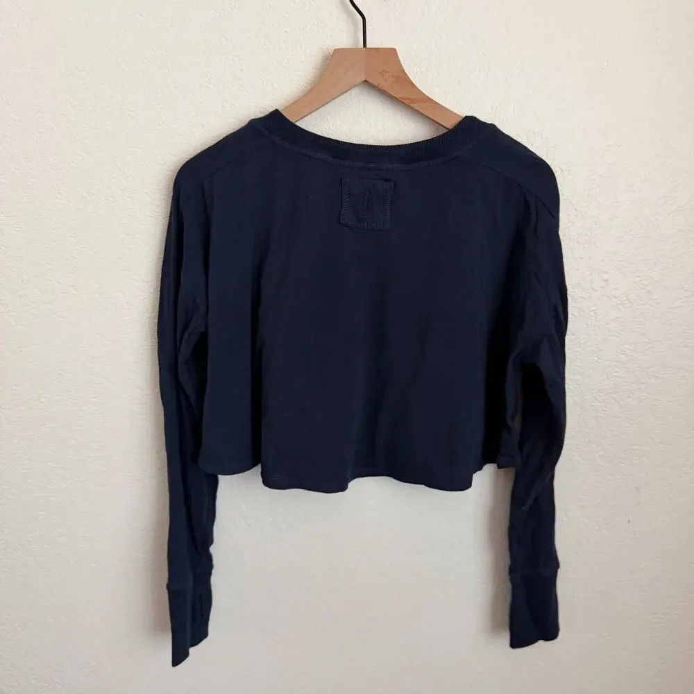 Free People FP Movement Stay With It Layer Long Sleeve Top Midnight Navy Blue XS